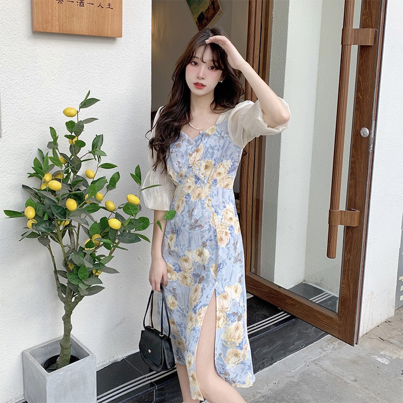 Đầm Chiffon Xẻ Tà In Họa Tiết Thanh Lịch Thời Trang 2021