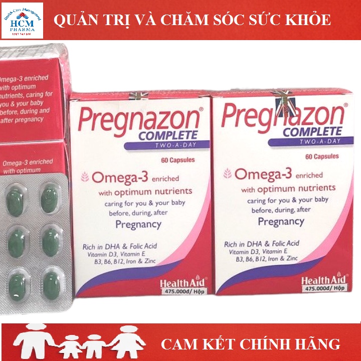 Sắt vitamin DHA cho bà bầu pregnancy PREGNAZONE COMPLETE with Omega 3 60 viên bổ bầu nhập khẩu UK ADX01