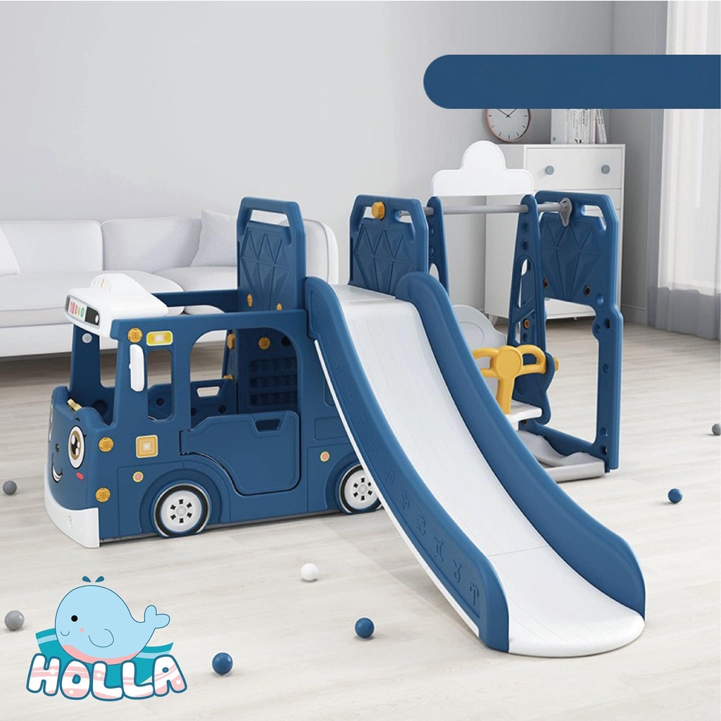 Cầu trượt xích đu ô tô cho bé chính hãng Holla mẫu đặc biệt 2022 | Bộ cầu trượt xích đu 4in1 cho bé