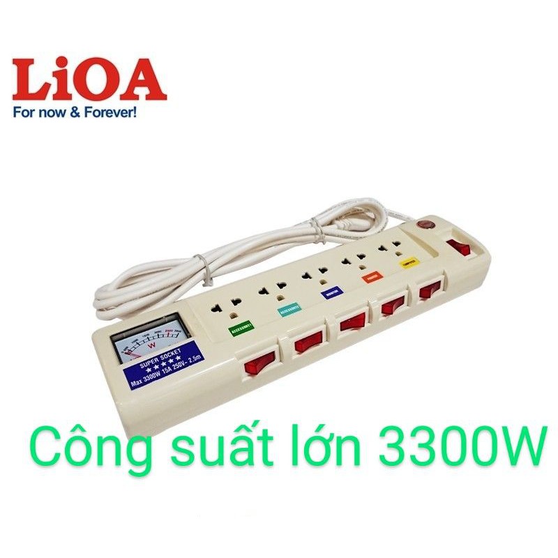 [HOT] Ổ cắm Có đồng hồ báo chỉ số LiOA Dây 2.5m 2 lõi 3 lõi Chính hãng