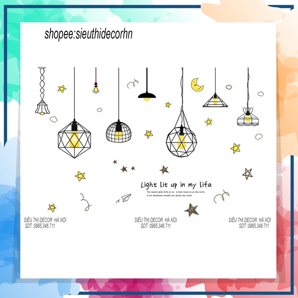 Decal dán tường phòng ngủ ĐÈN TRANG TRÍ 1 XL7230. Đề can dán tường Hàn quốc kích thước 60x90cm