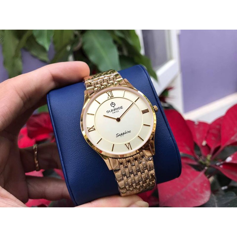 Đồng hồ Đôi SUNRISE dm782swa - kv Cao cấp ( mặt vàng, dây vàng )