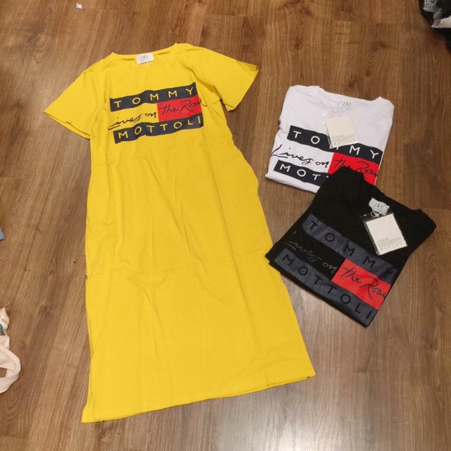 Váy thun có túi in chữ cotton