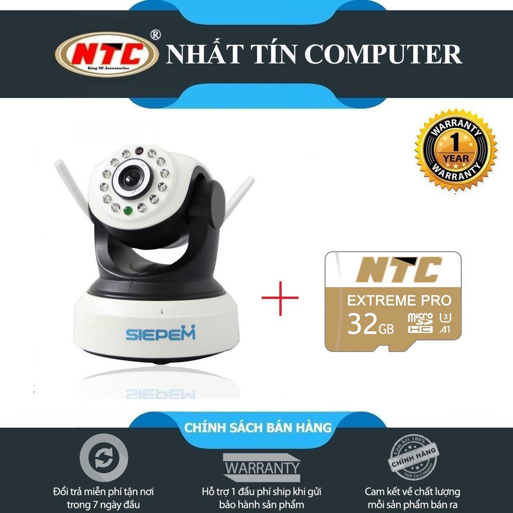 Camera IP Wifi SIEPEM S6203 Pro độ phân giải HD 720p 1Mpx (Trắng) + Kèm thẻ NTC U3 4K 32GB