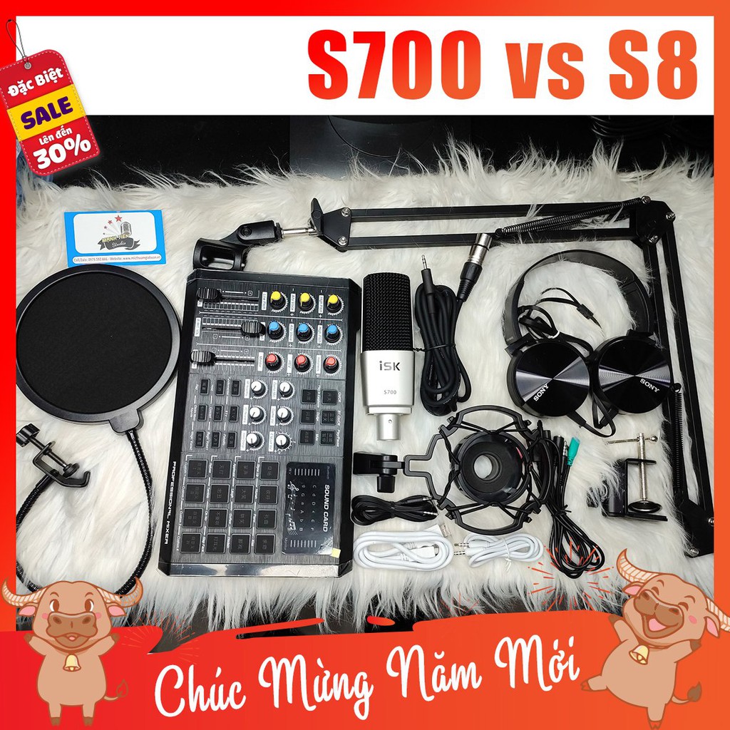 [tặng full phụ kiện] Combo Mic Thu Âm S700 + SoundCard S8 + full phụ kiện livestream karaoke thu âm cao cấp sang chảnh