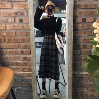 Chân váy ulzzang caro dài