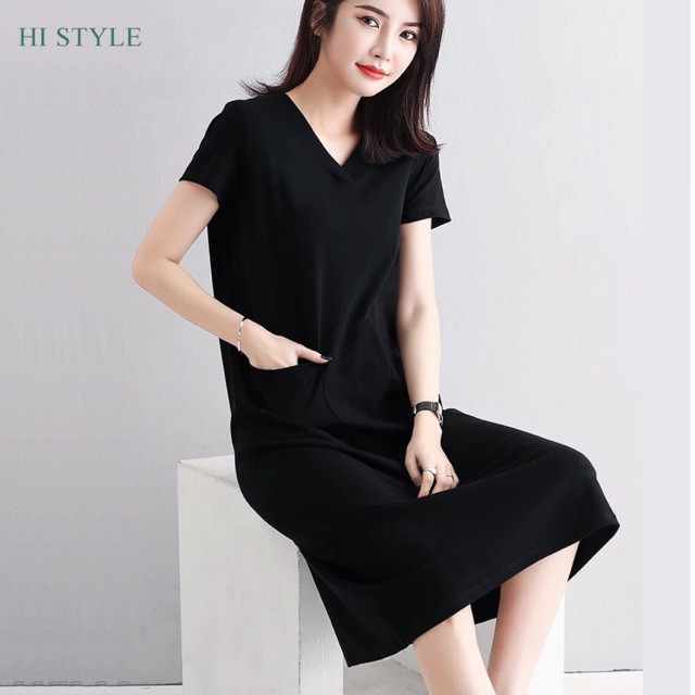 Váy Suông Nữ trơn đầm ngắn tay Nữ HI STYLE 2021 chất liệu cotton  đẹp có Size lớn to phù hợp với cả bà bầu