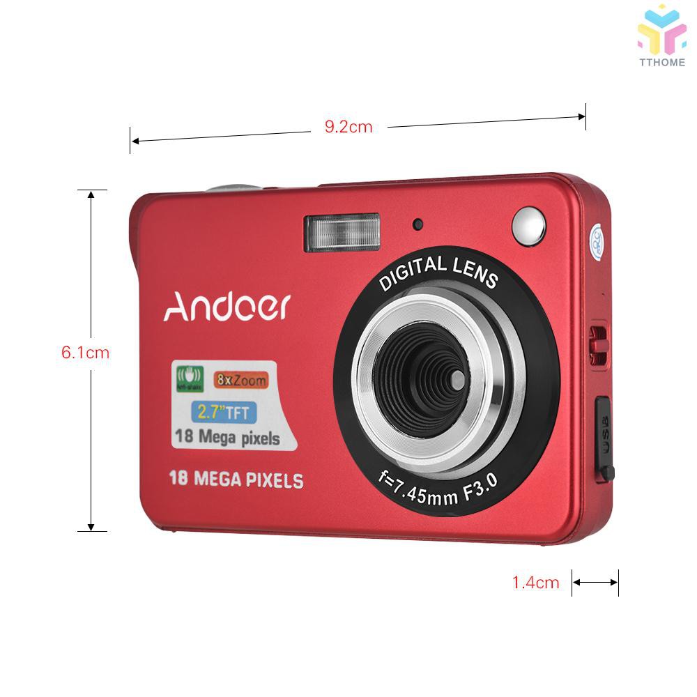 T&T Andoer 18M 720P HD Digital Camera Video Camcorder with 2pcs Rechargeable Batteries 8X Digital Zoom Anti-shake 2.7inc