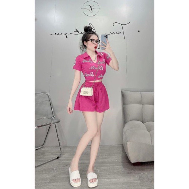 Sét bộ nữ áo tay ngắn in + quần đùi lưng thun chất vải gân len 4 chiều FreeSize feedback Bảo An Shop top hot trend