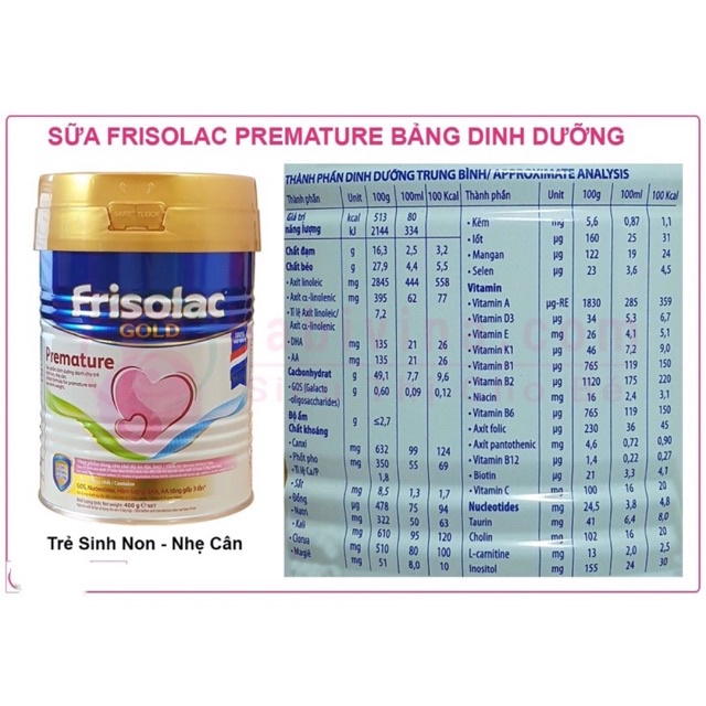 Sữa bột Frisolac Gold Premature cho trẻ sinh non nhẹ cân 400 gram