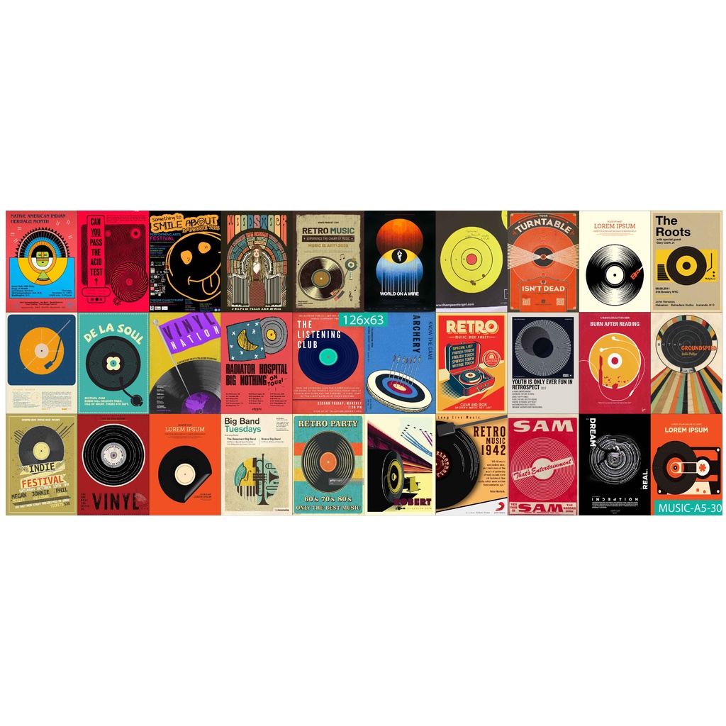 Combo Set 30 tờ Decal dán tường chủ đề Music A3,A4,A5