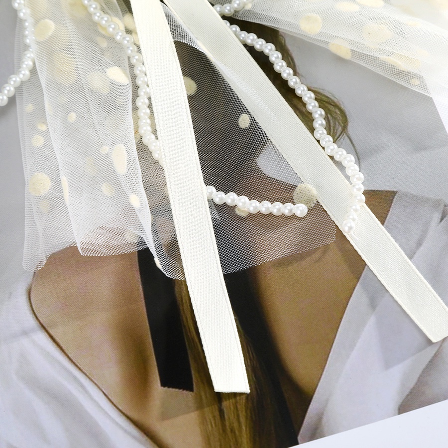 Dây buộc tóc lưới thắt nơ họa tiết chấm bi co giãn phong cách Hàn Quốc thời trang dành cho nữ