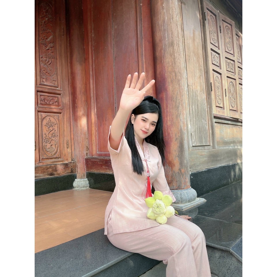 Đồ Lam Đi Chùa # Mẫu Liên Hoa Cotton Lạnh# Quần Áo Nữ Cao Cấp
