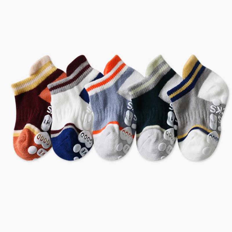 Bộ 5 Đôi Vớ Thuyền Chống Trượt Họa Tiết Kẻ Sọc Nhiều Màu Xinh Xắn Cho Bé