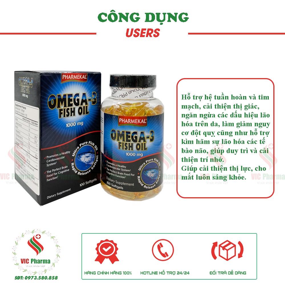 Omega 3 Pharmekal  Viên uống dầu cá , Hộp 100 viên