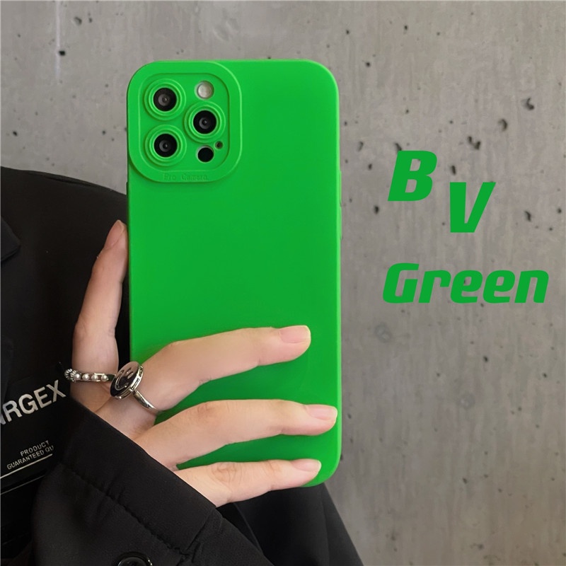 Ốp điện thoại TPU dẻo màu xanh lá sáng bóng đơn giản thời trang cho IPHONE 13 12 11 PRO MAX XR 8 7 PLUS