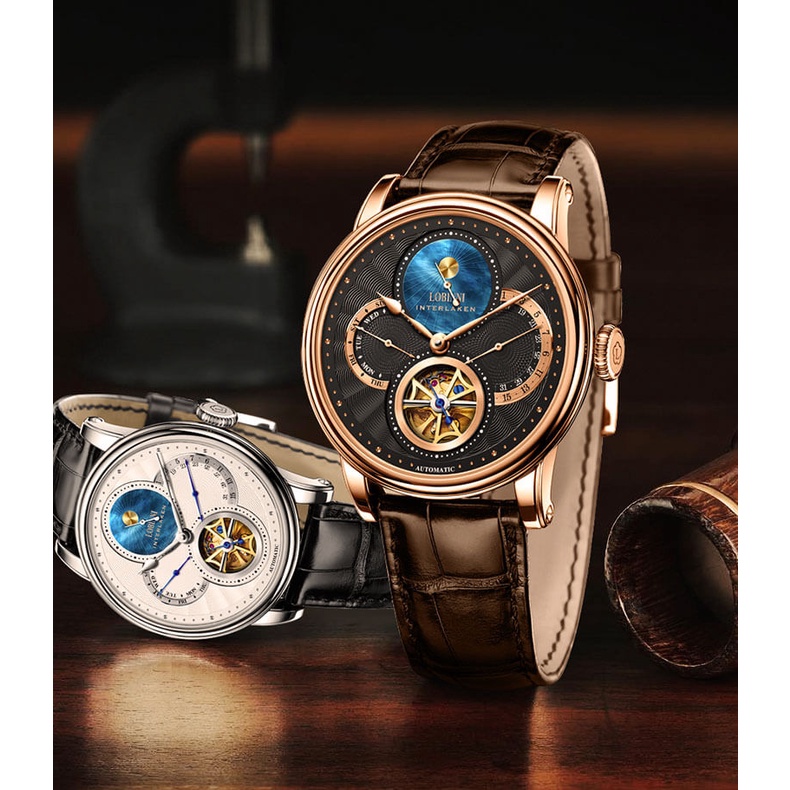 Đồng hồ nam chính hãng LOBINNI L16015-2 Kính sapphire,chống xước,Chống nước 50m,dây da xịn,Máy cơ( Automatic,BH 24 tháng