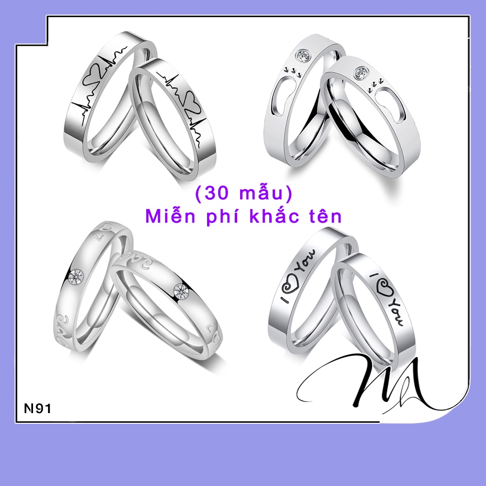 Nhẫn cặp nam nữ khắc tên theo yêu cầu Titan không gỉ - 1 cặp - Măng's House N91
