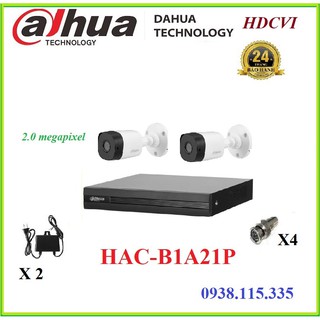 Trọn bộ 2 camera dahua hac-b1a21p và 1 đầu ghi hình xvr1a04