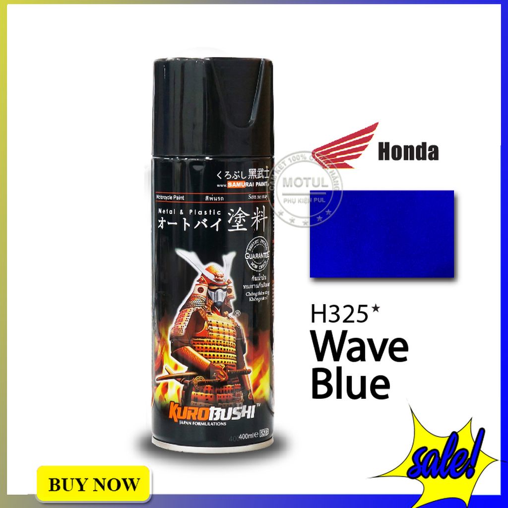 Combo 4 sơn xịt Samurai màu xanh dương Wave (gồm H325 - UCH210 - 2/102 - K1K - Giấy nhám P800)