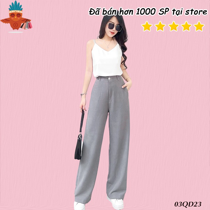 Quần mặc nữ ống rộng cạp cao trơn xám THOCA HOUSE vải mềm, form đẹp, style hiện đại chuẩn xinh cho nàng