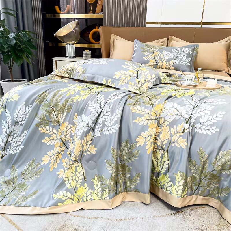 Bộ Chăn ga gối lụa Thái cao cấp, sét 4 món chăn hè lụa trần bông