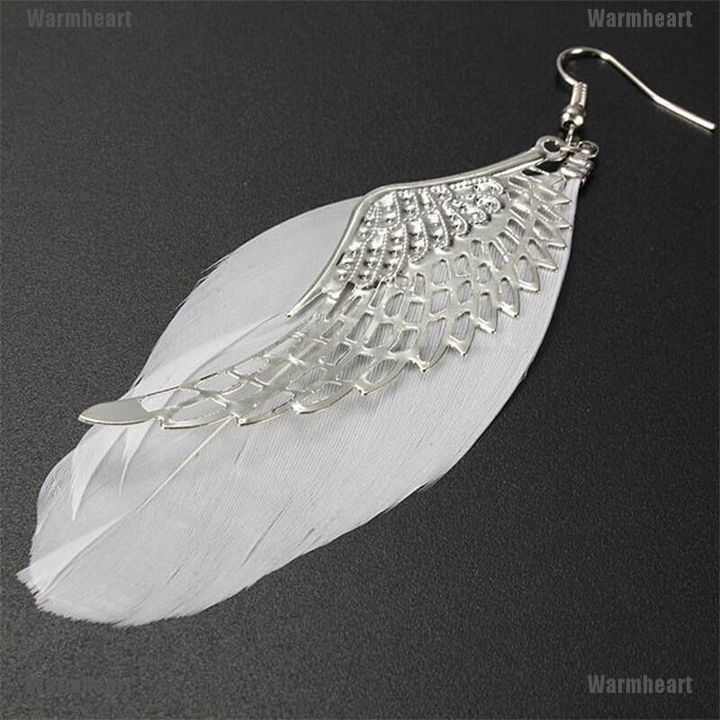 Warmheart Angel Wing White Feather Dangle Earring Fashion Jewelry Long Earrings for Women