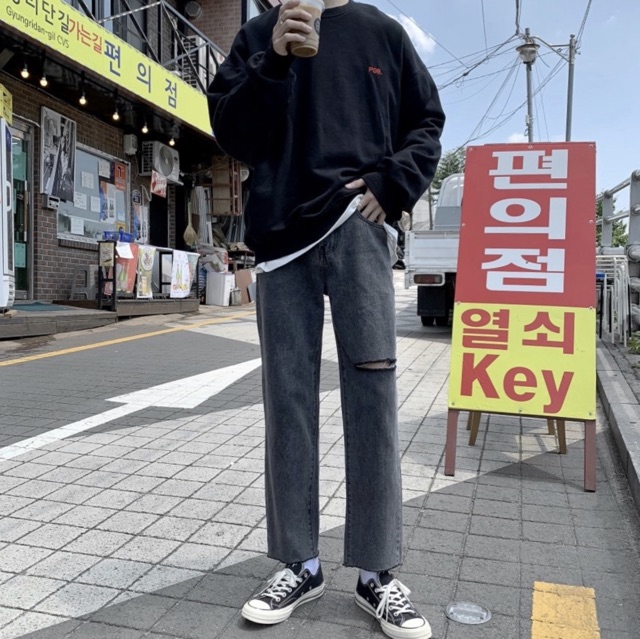 Quần Baggy XÁM khói Mã 007 rách siêu đẹp  - UNISEX Cao Cấp4