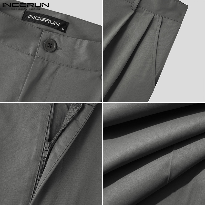 Quần dài INCERUN ống đứng màu trơn phong cách doanh nhân dành cho nam