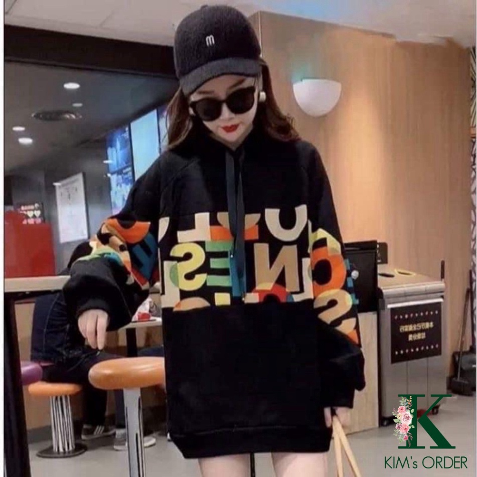 Áo Hoodie Nữ Dài Tay Màu Đen Phom Rộng Chất Nỉ Bông Dày Dặn Không Xù Có Mũ Phong Cách Hàn Quốc Thời Trang Hot Trend | BigBuy360 - bigbuy360.vn