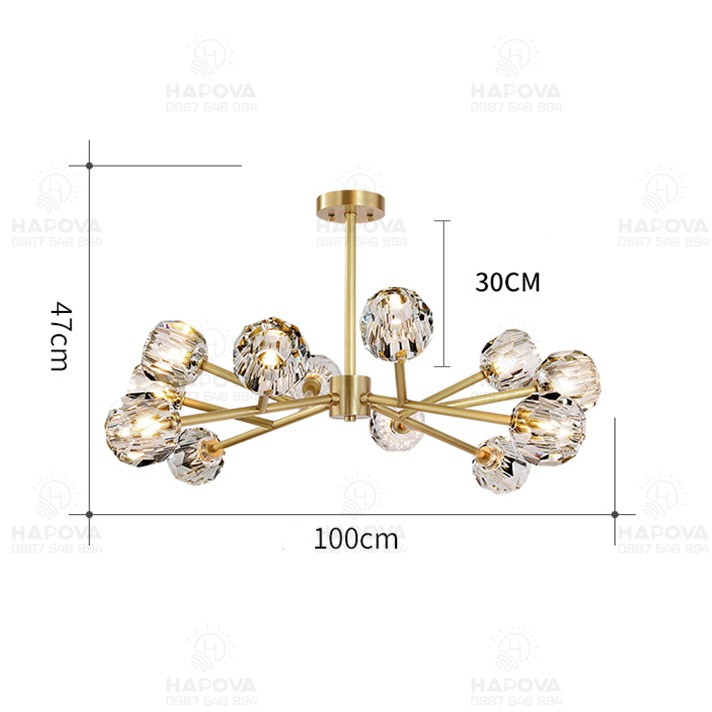 Đèn trần phòng khách, đèn treo trần HAPOVA ROCKY 0087 + Kèm 15 Bóng G9