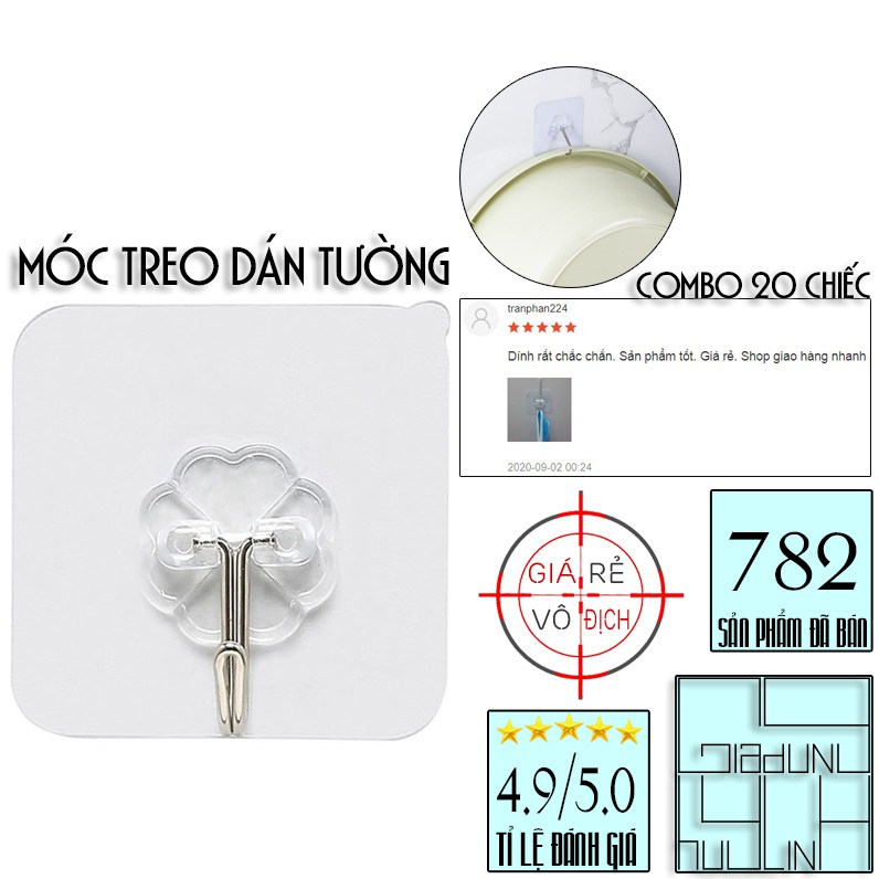 Combo 20 móc dính treo tường trong suốt tải trọng 10kg