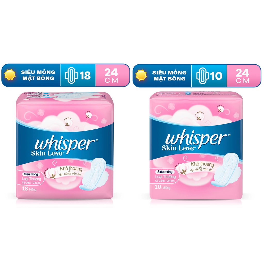 Băng Vệ Sinh Whisper Skinlove Mặt Bông Ngày 24cm