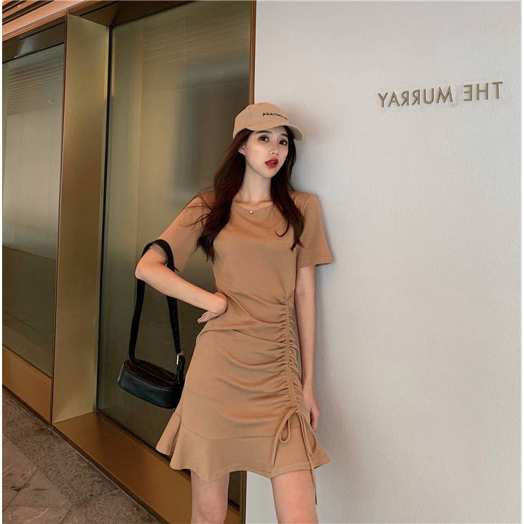 Đầm Midi Tay Ngắn Màu Trơn Phong Cách Hàn Quốc | BigBuy360 - bigbuy360.vn