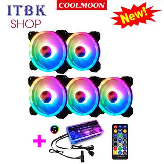 Bộ 5 Quạt Tản Nhiệt, Fan Case Coolmoon Ver 4 / V4 Led RGB - Kèm Bộ Hub Sync Main, Đổi Màu Theo Nhạc