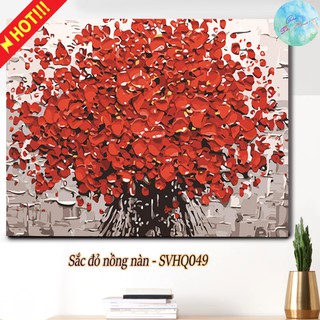 Tranh sơn dầu số hóa có khung DIY tự tô màu theo số SẮC ĐỎ NỒNG NÀN SVHQ049 ( Tranh trang trí hoa lá mùa xuân tết hcm )