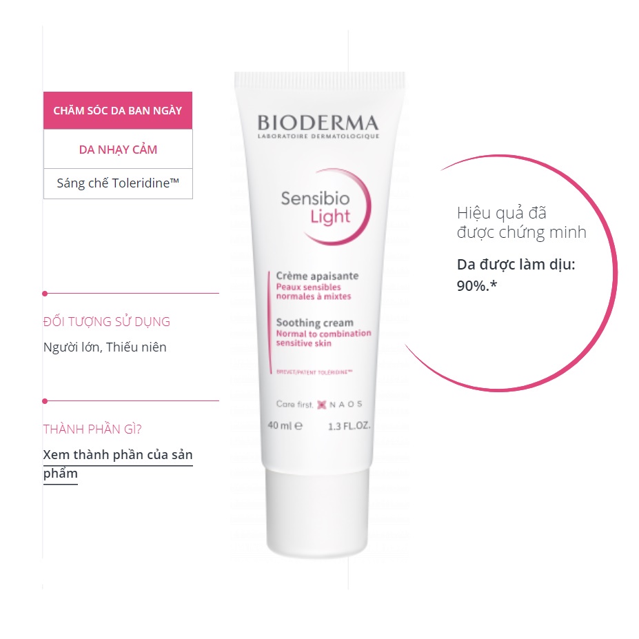 Bộ tẩy trang và kem dưỡng ẩm cho da nhạy cảm Bioderma Sensibio H2O 250ml và Sensibio Light 40ml