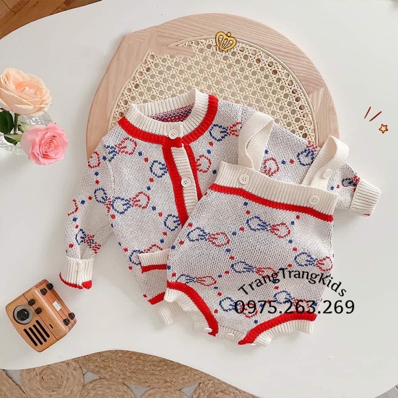 BỘ ÁO LEN CADIGAN + YẾM LEN HOẠ TIẾT CHO BÉ GÁI 5-13 KG