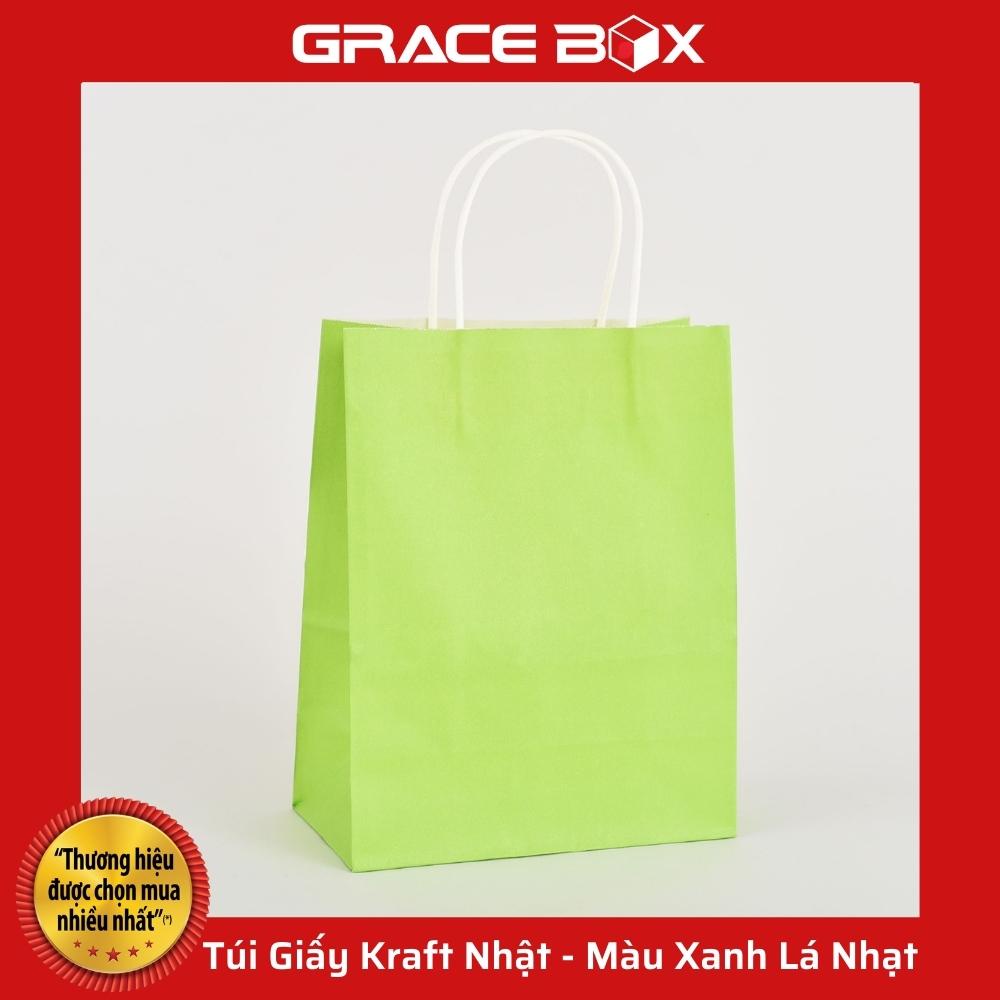 {Giá Sỉ} Túi Giấy Kraft Nhật Cao Cấp - Size 21 x 11 x 27 cm - Màu Xanh Lá Mạ - Siêu Thị Bao Bì Grace Box