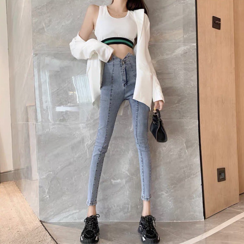 [Mã WASTUP5 giảm 10% tối đa 20K đơn 99K] quần jean ôm cạp siêu cao tua gấu gân giữa 2 khuy | BigBuy360 - bigbuy360.vn