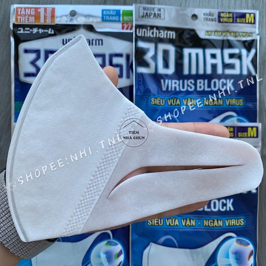 [CHÍNH HÃNG] Full Size S, M, L Gói 5 - 6 Miếng Khẩu Trang Unicharm 3D Mask Virus Block Nhật Bản Ngăn Bụi Mịn, Vi Khuẩn