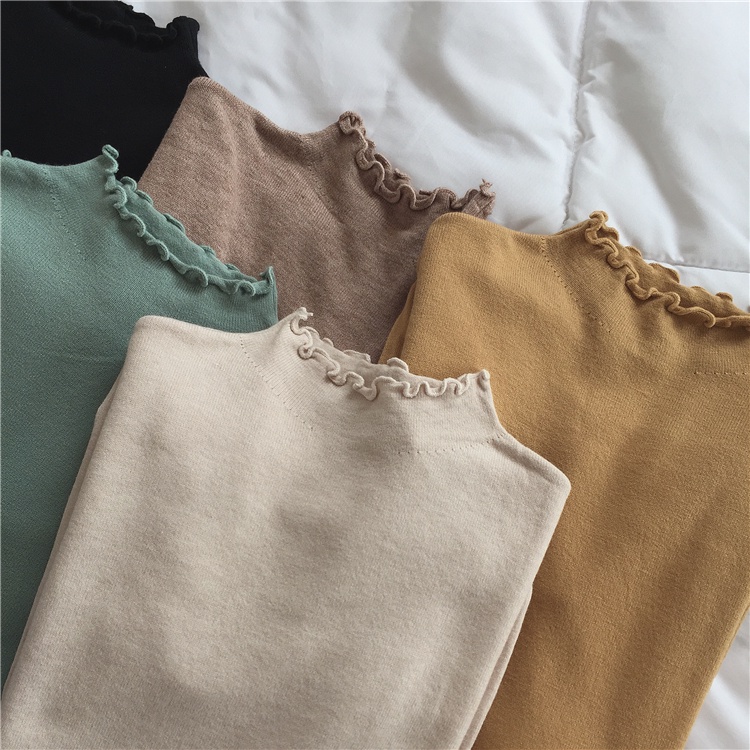 NUZIRO  Áo len thời trang nữ dài tay màu sắc đơn giản