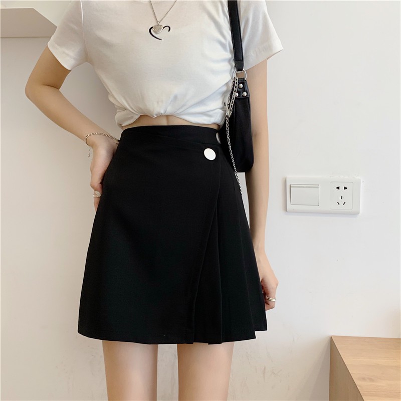 Chân váy chữ a cạp cao xếp ly hông / chân váy phong cách hàn quốc hàng quảng châu | BigBuy360 - bigbuy360.vn