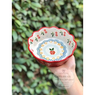 Bát sứ tròn hoạ tiết Cherry đường kính 18cm đình đám kiểu Bắc Âu