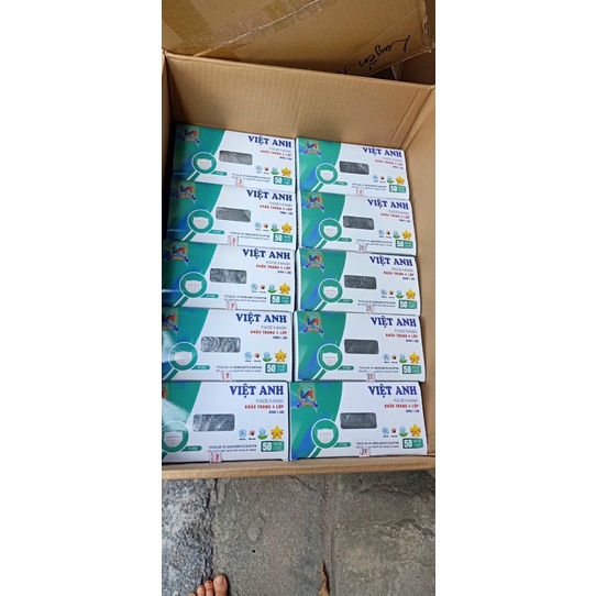 Chính hãng Hộp 50c Khẩu trang y tế 4 lớp Việt Anh loại dày dặn