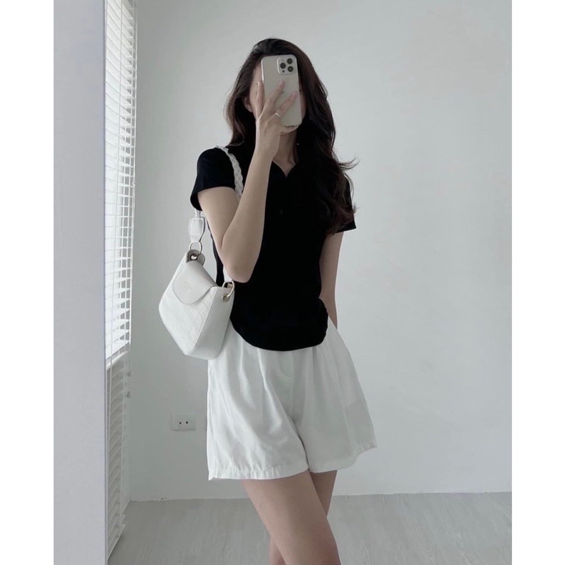 Set bộ áo thun polo kèm quần sooc phong cách sang chảnh Hàn Quốc Nhungkudostore