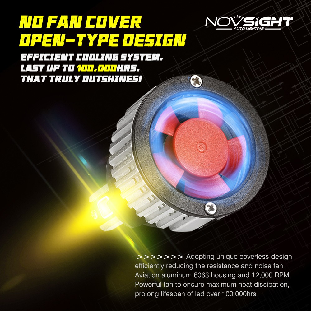 NOVSIGHT Đèn Pha LED Ánh Sáng Vàng N12Y 3000K 10000LM 72W Cho Xe Hơi