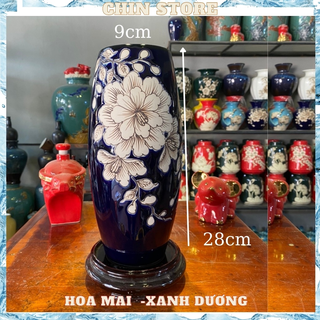 Lọ hoa decor, lọ bom gốm sứ BÁT TRÀNG cao cấp tráng men bóng, họa tiết vẽ tay đa dạng H28cm, M9cm