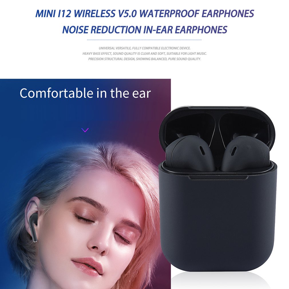 Tai nghe nhét tai không dây bluetooth V5.0 I12 TWS mini chống thấm nước và chống tiếng ồn