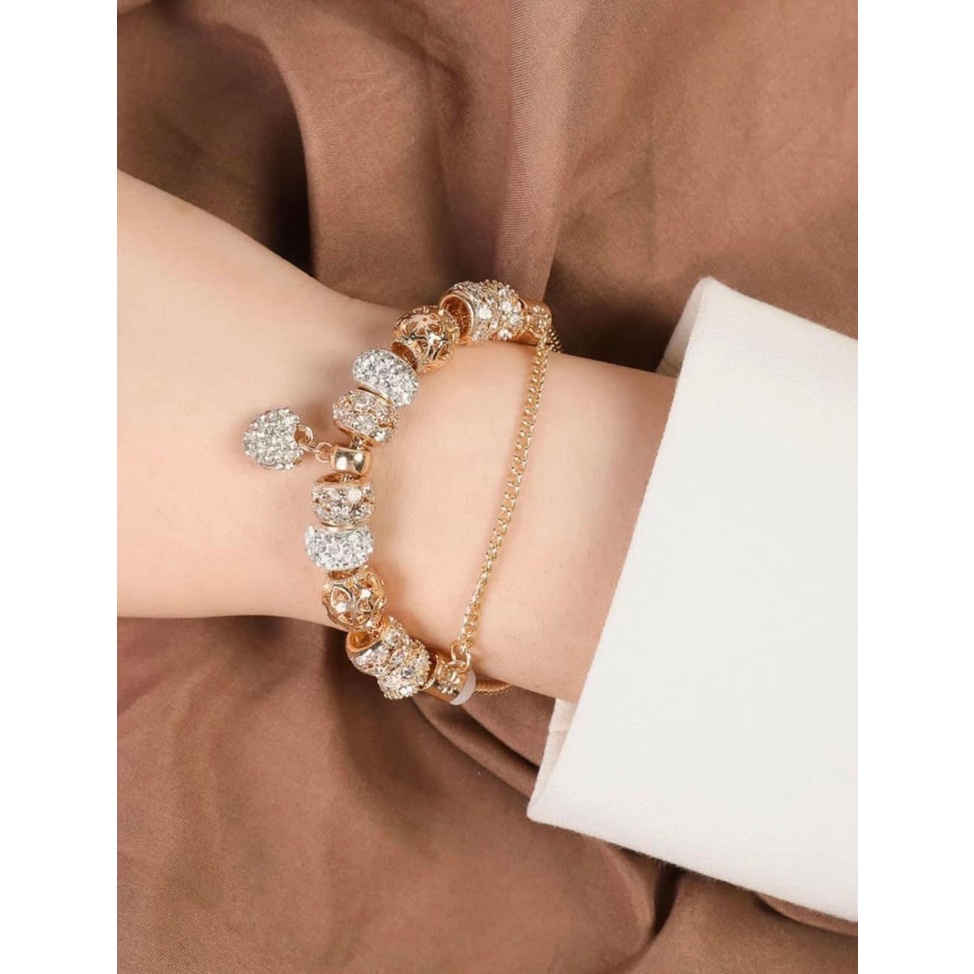 Vòng tay Authentic hãng Uk lắc tay gắn chảm đính đá ngọc mạ vàng sang trọng thời trang | BigBuy360 - bigbuy360.vn